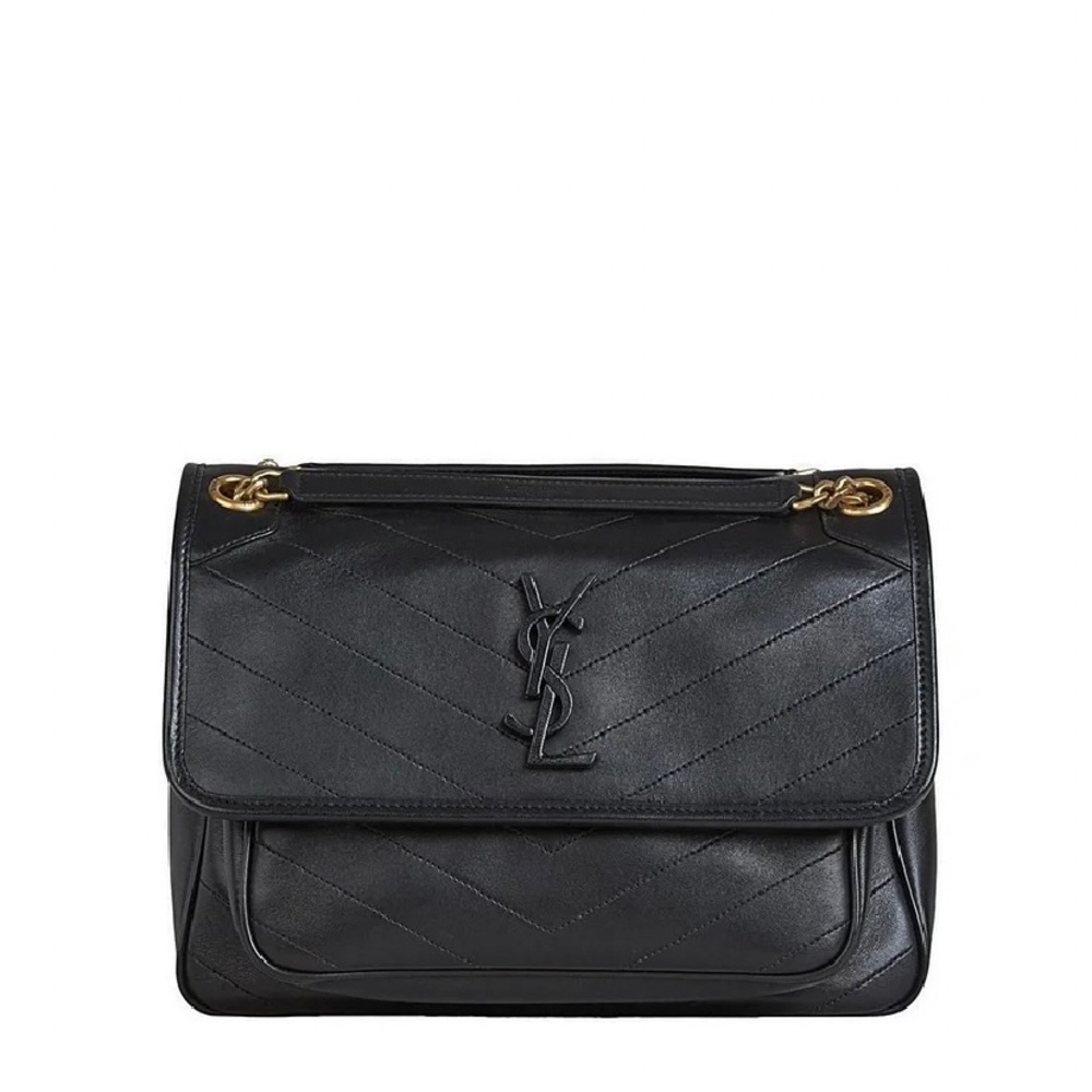 YSL Medium Niki in black calfskin, black logo & gold hardware. NWT